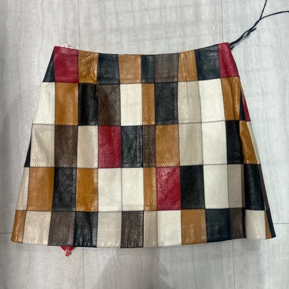 Miu Miu Multicolor Patchwork Leather Mini Skirt lamb leather midi short Italy - Picture 5 of 10